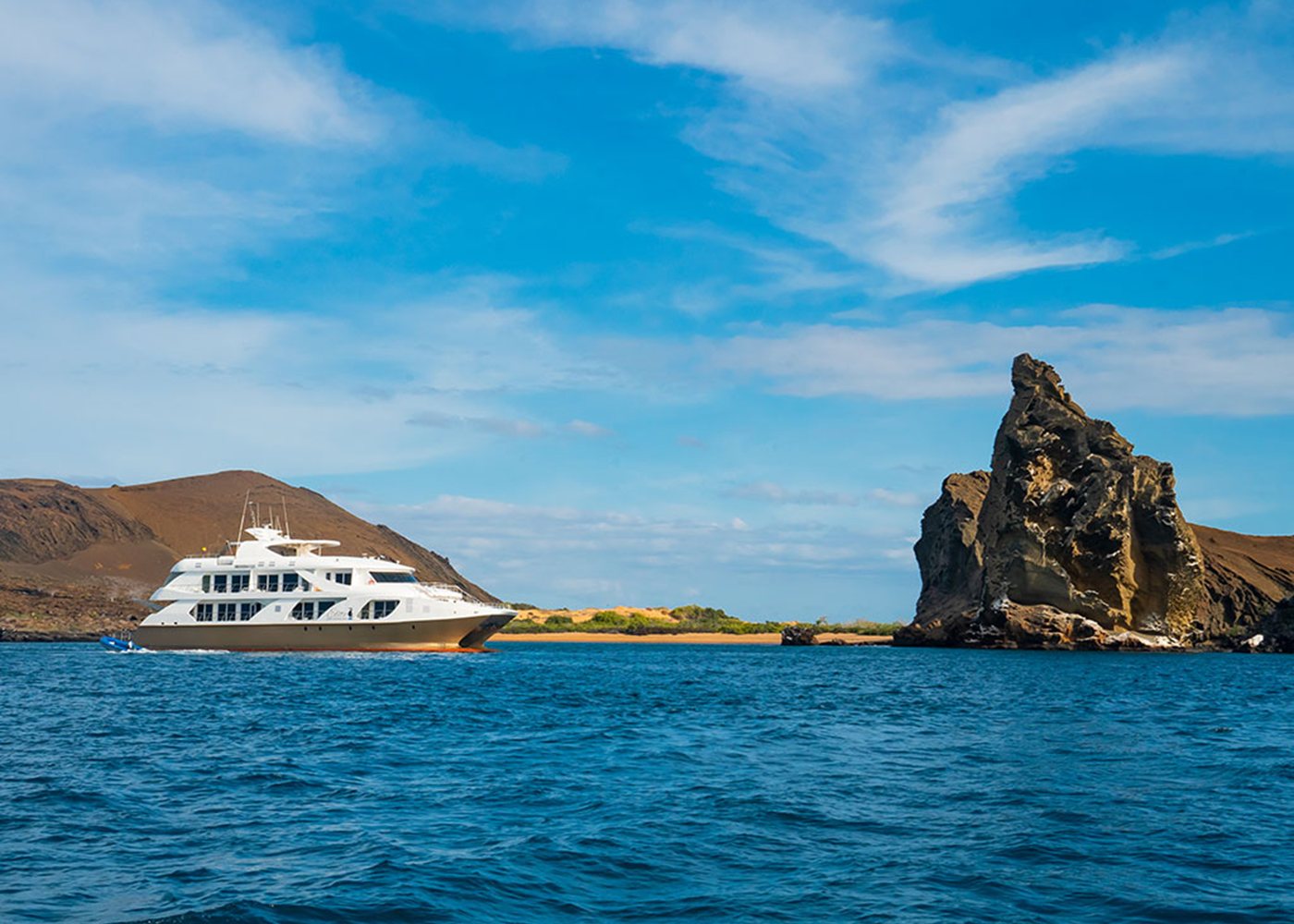 Galápagos expedition vessel sailing close to the islands